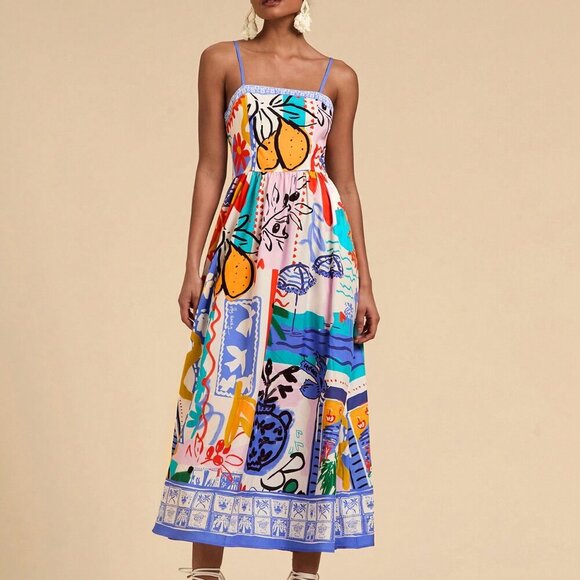 Multicolor Boho Women's Vacation Woven Printed Spaghetti Strap Dress - Picture 4 of 6